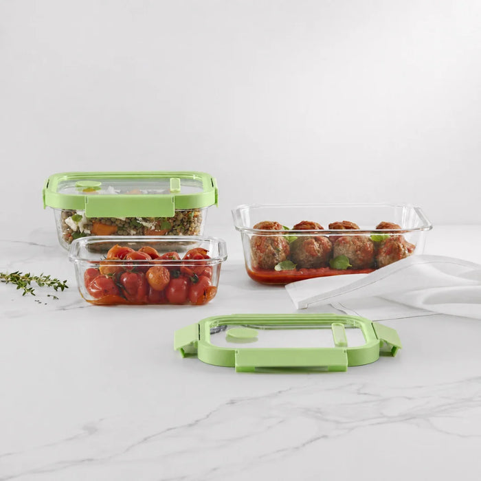 elevenpast food containers Lékué Rectangular Glass Containers Set of 3 - Green LK883941/6