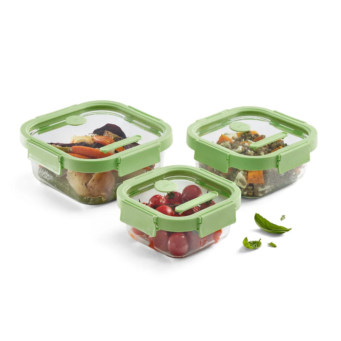elevenpast food containers Lékué Square Airtight Glass Food Container 1.1L – Green LK884023/6