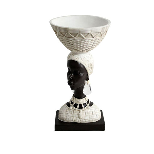 elevenpast Decor White Tribal Lady Balancing Basket Resin Figure | Gold or White LY222315A
