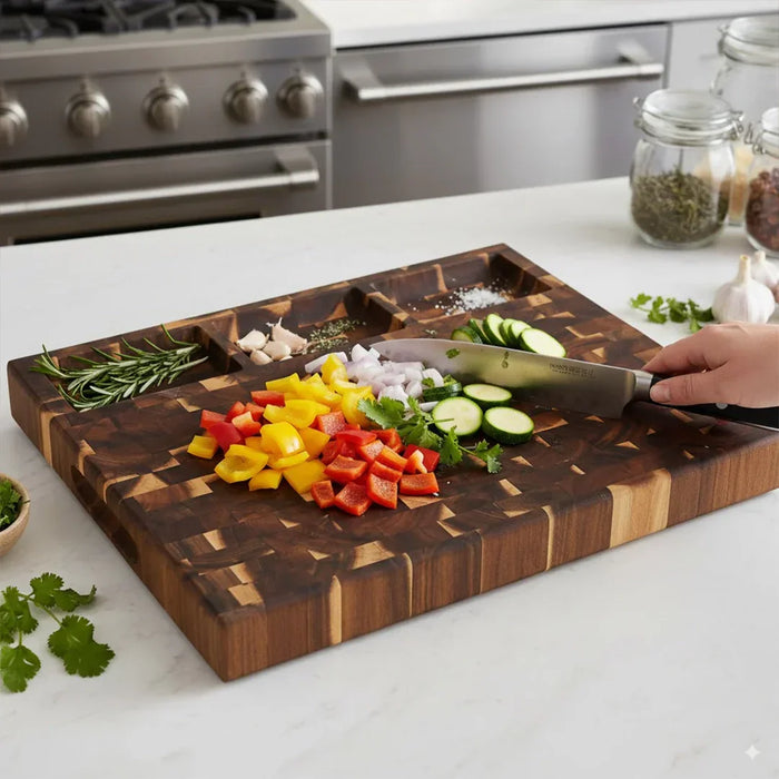 elevenpast chopping board knife set End Grain Prep Board with Compartments MBB-END-PREP