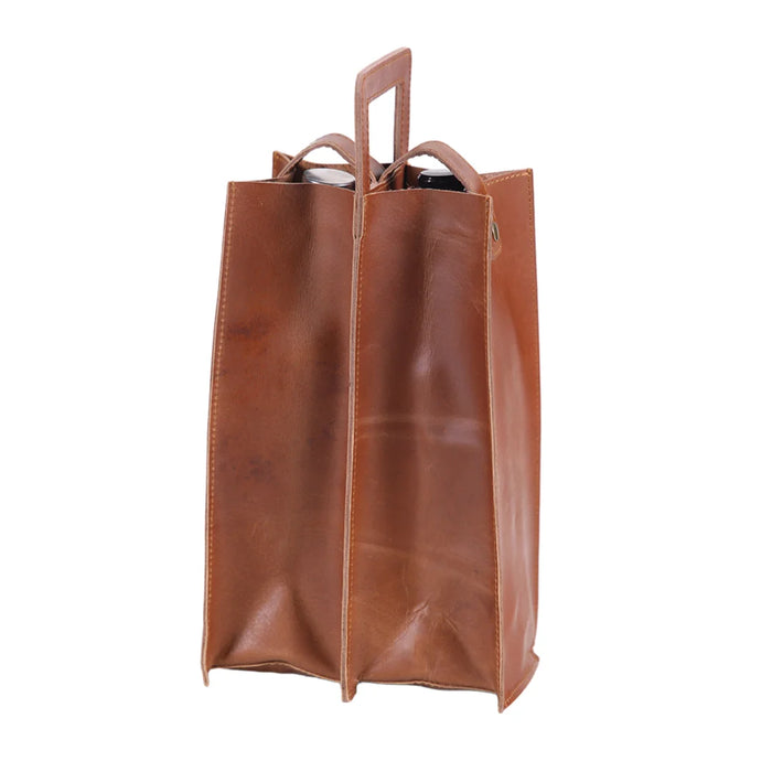elevenpast Leather Wine carrier Tan Squared Leather Double Wine Bottle Holder MBEWINE09DT