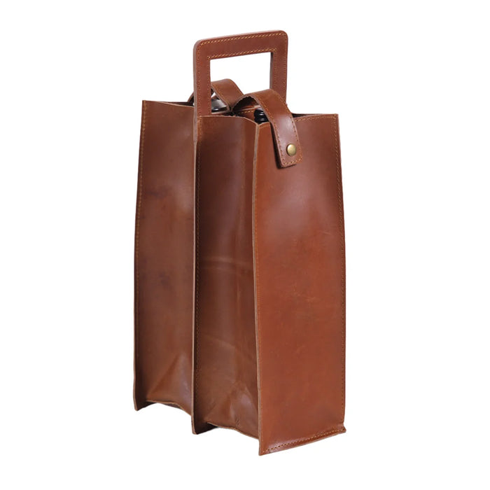 elevenpast Leather Wine carrier Tan Squared Leather Double Wine Bottle Holder MBEWINE09DT