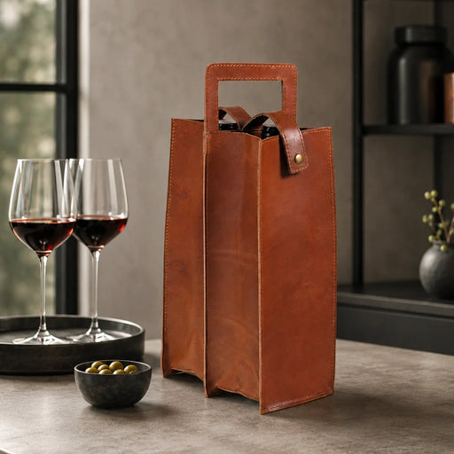elevenpast Leather Wine carrier Tan Squared Leather Double Wine Bottle Holder MBEWINE09DT