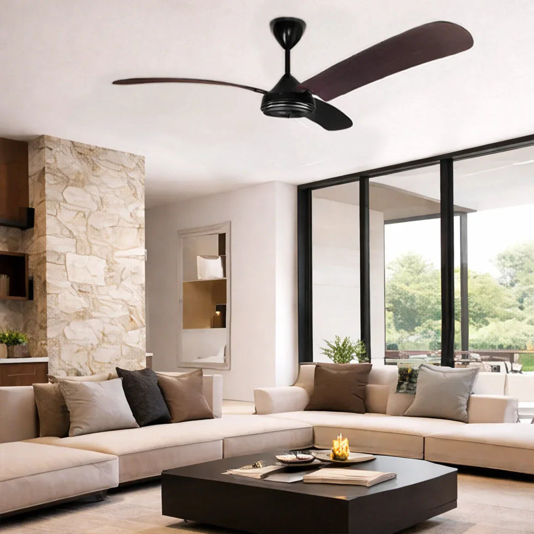 High Breeze Black 3-Blade Mahogany Arc Fan – 150cm | elevenpast