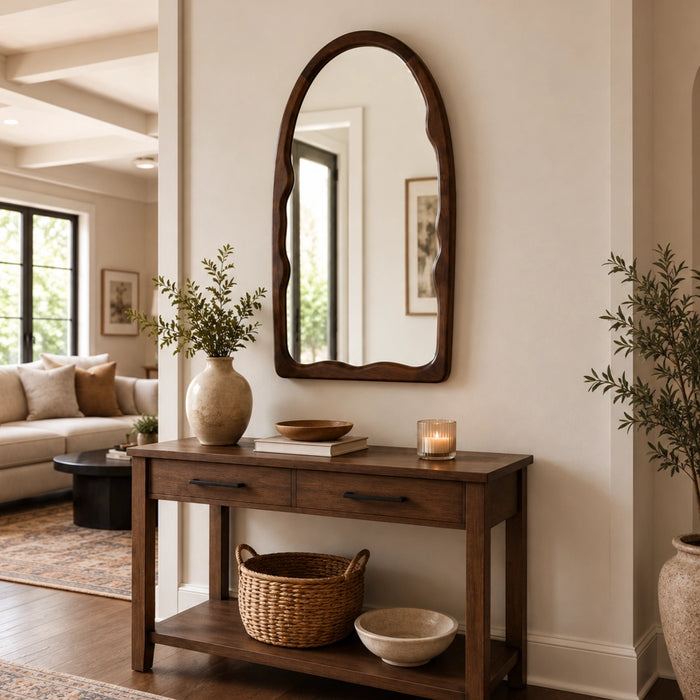 Irregular Arch Wood Mirror in Dark Wallnut | Walnut | Natural - Small | Large