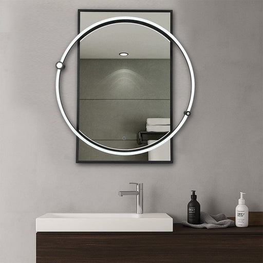 elevenpast Mirrors Rectangular Mirror with Circular LED Light | Black or Brass
