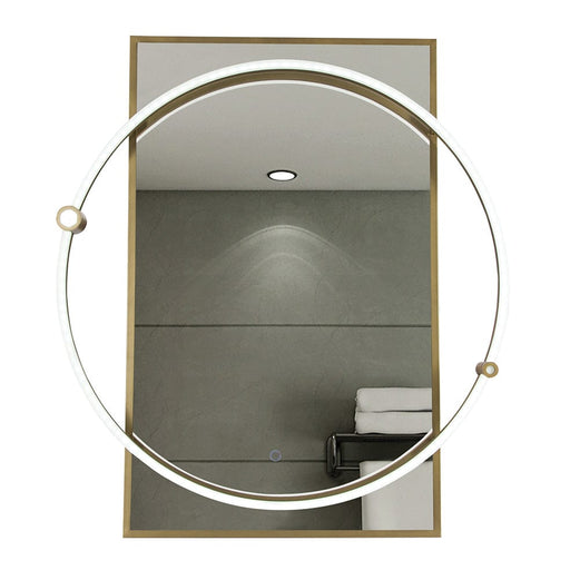 elevenpast Mirrors Brass Rectangular Mirror with Circular LED Light | Black or Brass ML063 BRASS 6007226083996