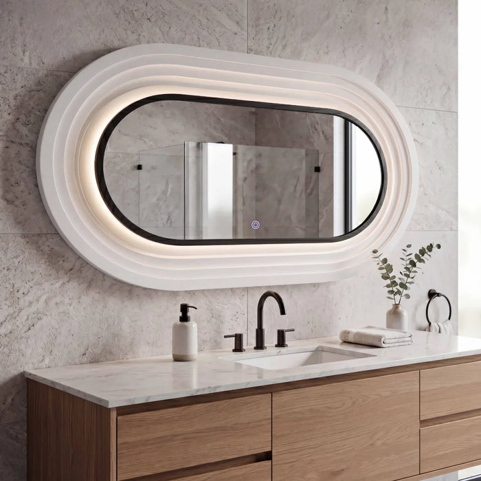elevenpast led bathroom mirror White Oval LED Bathroom Mirror with Layered Acrylic Frame ML068 LED 6007226092301