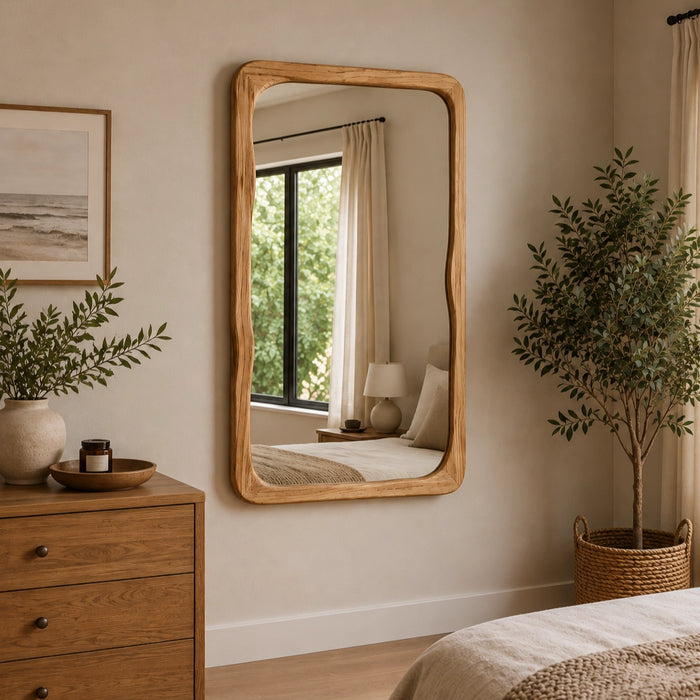 Irregular Square Wood Mirror in Dark Wallnut | Walnut | Natural