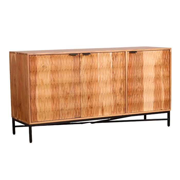 elevenpast wooden sideboard Acacia Wood 3-Door Sideboard with Black Iron Frame NE059