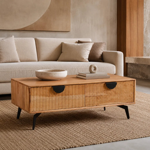 elevenpast Coffee Table Marjorie Slatted Acacia Wood Coffee Table with Drawers NE2105