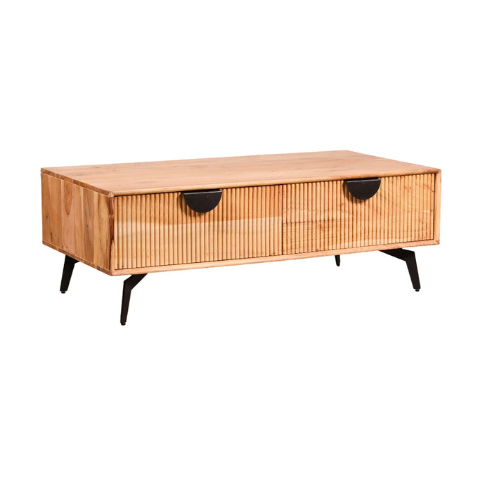 elevenpast Coffee Table Marjorie Slatted Acacia Wood Coffee Table with Drawers NE2105