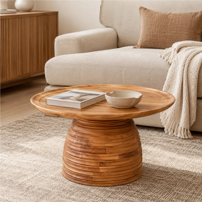 elevenpast Coffee Table Ribbed Acacia Wood Round Coffee Table NE245