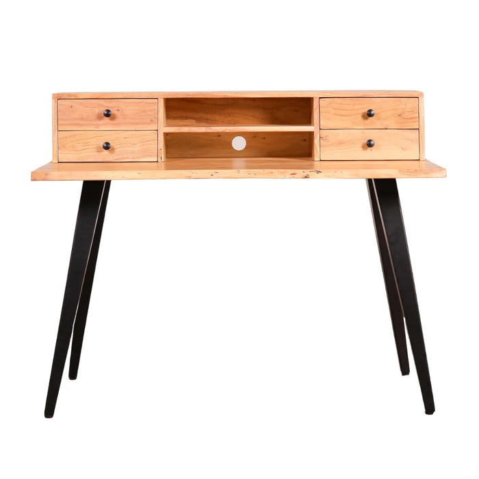 elevenpast desk Acacia Wood Study Desk with Drawers and Black Steel Legs NE517