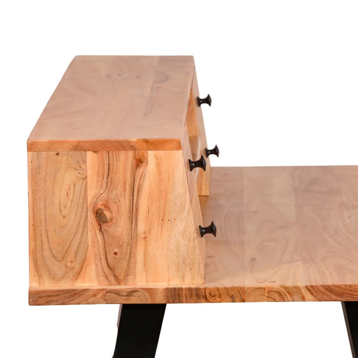 elevenpast desk Acacia Wood Study Desk with Drawers and Black Steel Legs NE517