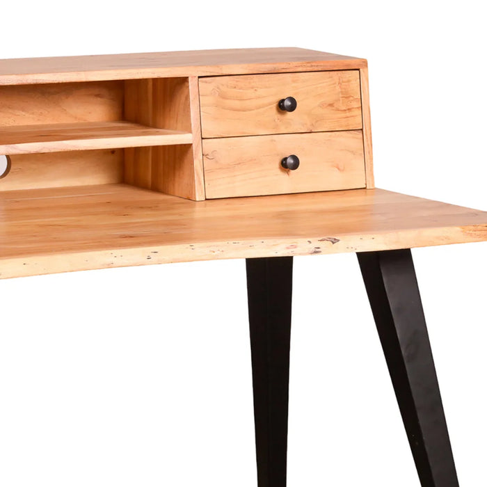 elevenpast desk Acacia Wood Study Desk with Drawers and Black Steel Legs NE517