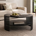elevenpast Coffee Table Black Acacia Round Coffee Table with Steel Slat Frame NE752