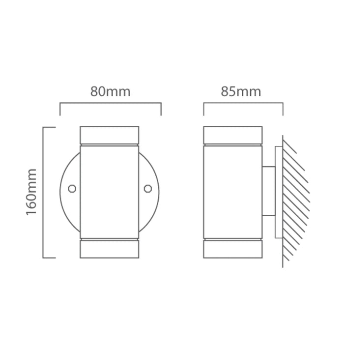 elevenpast Wall Light Capsule Up and Down Outdoor Wall Light in Black O577B