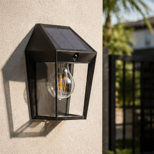 Avony Solar Lantern Wall Light with PIR Sensor – Matt Black 