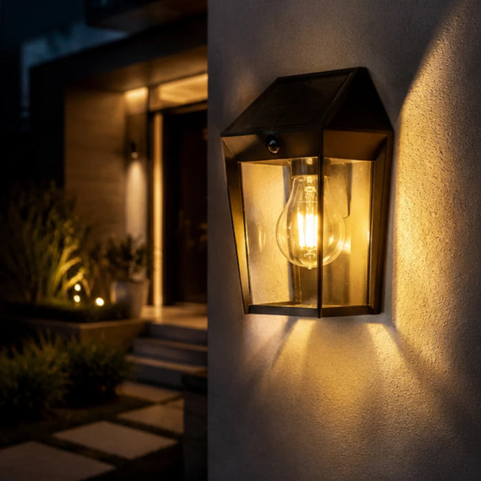 elevenpast Wall Light Avony Solar Lantern Wall Light with PIR Sensor – Matt Black O655 6939412016511