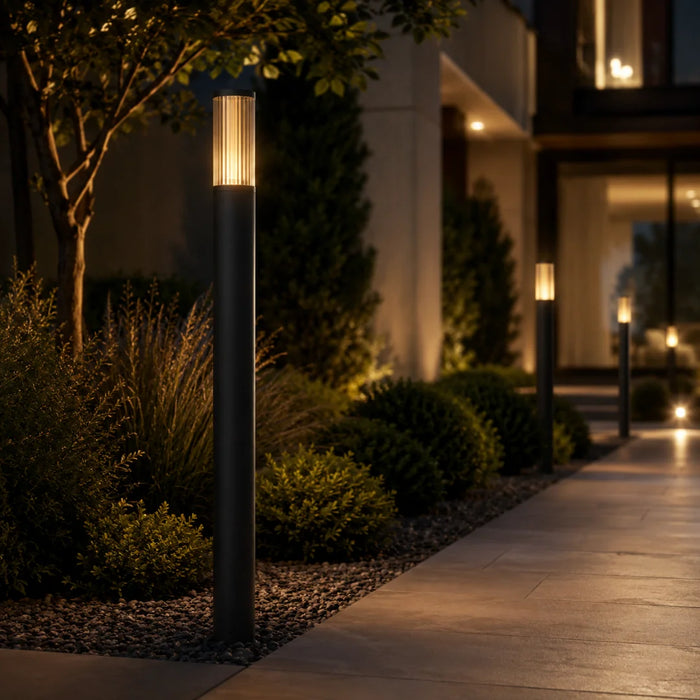 elevenpast Garden Bollard Salle Metal Ribbed Outdoor Bollard Light – Black O661 9008606298099