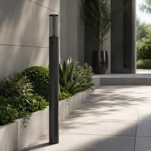 Salle Metal Ribbed Outdoor Bollard Light – Black 