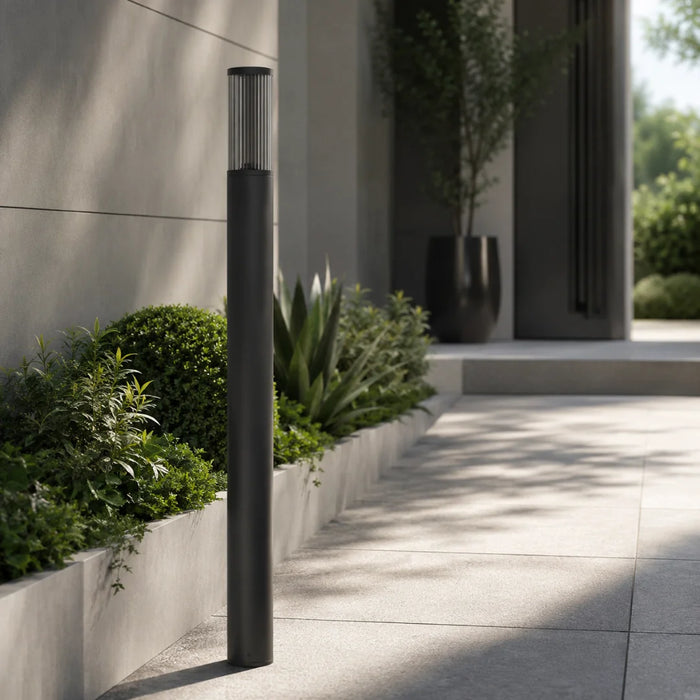 elevenpast Garden Bollard Salle Metal Ribbed Outdoor Bollard Light – Black O661 9008606298099