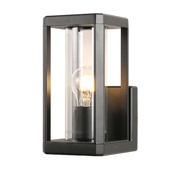 Metal Square Outdoor Wall Lantern – Black with Clear Glass 
