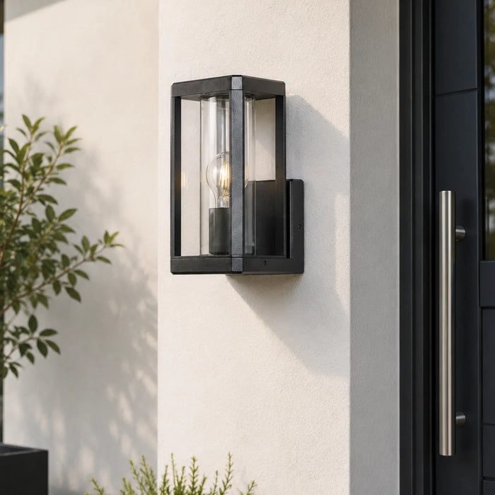 Metal Square Outdoor Wall Lantern – Black with Clear Glass 