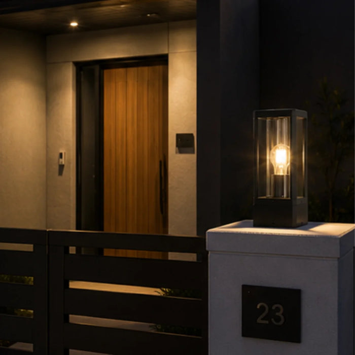 elevenpast Wall Light Metal Square Outdoor Post Top Light – Black and Clear Glass O667 6009551811725