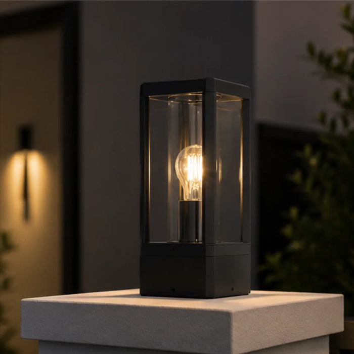 elevenpast Wall Light Metal Square Outdoor Post Top Light – Black and Clear Glass O667 6009551811725