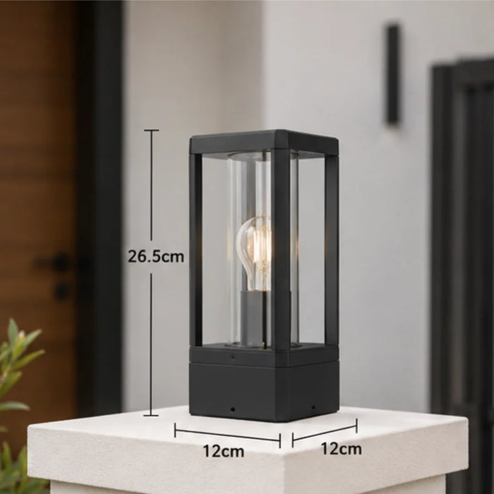 elevenpast Wall Light Metal Square Outdoor Post Top Light – Black and Clear Glass O667 6009551811725