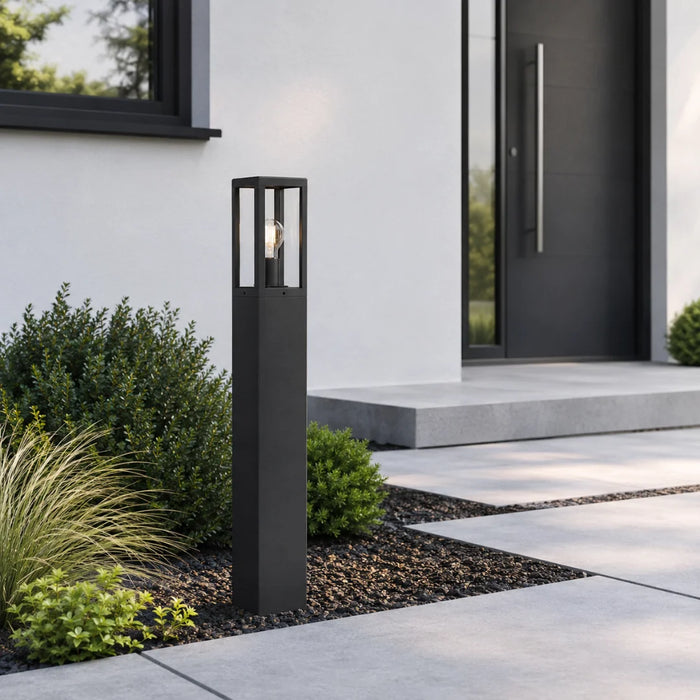 elevenpast Garden Bollard Metal square Black Outdoor Bollard Light with Clear Glass O668 6009551811732