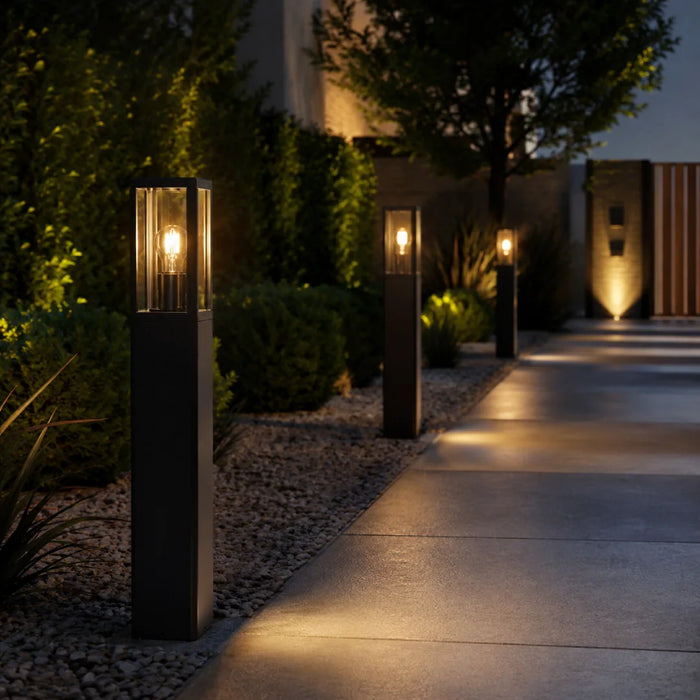 elevenpast Garden Bollard Metal square Black Outdoor Bollard Light with Clear Glass O668 6009551811732
