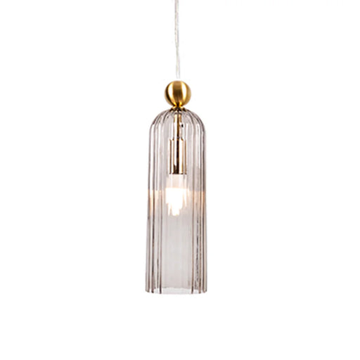 elevenpast Pendant Lights Gold Ribbed Glass Pendant Light – Smokey Grey E14 Hanging Ceiling Light P1338 6009551810742