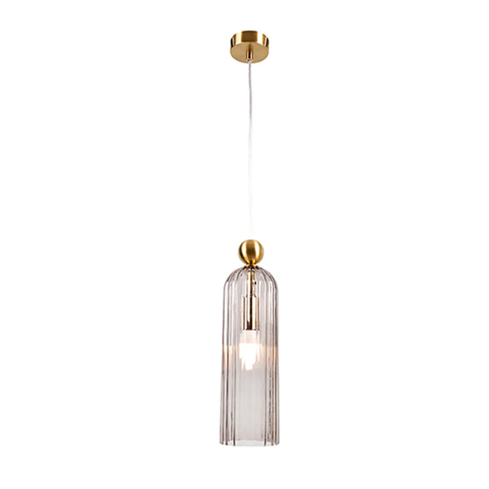elevenpast Pendant Lights Gold Ribbed Glass Pendant Light – Smokey Grey E14 Hanging Ceiling Light P1338 6009551810742