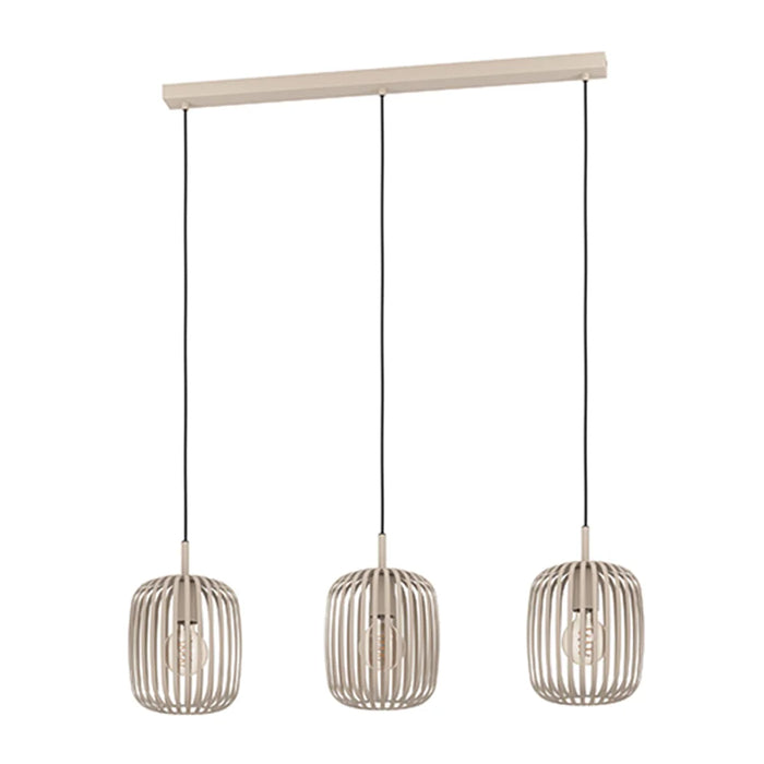 elevenpast pendant light Slatted Steel Cage 3 Light Linear Pendant in Cream P1357 9008606244317