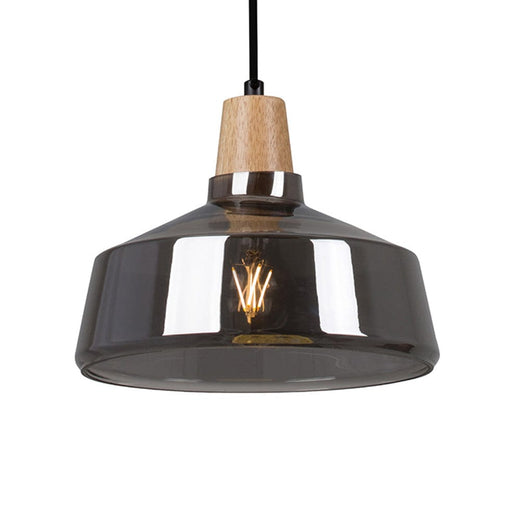 elevenpast Pendant Smokey Tallinn Glass and Wood Pendant Light | Copper or Smokey P929SM