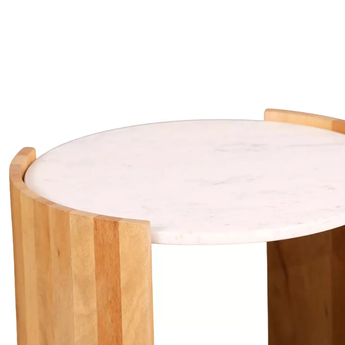 elevenpast Side Table Round Marble Top Acacia Wood Side Table PC081