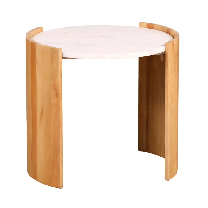 elevenpast Side Table Round Marble Top Acacia Wood Side Table PC081