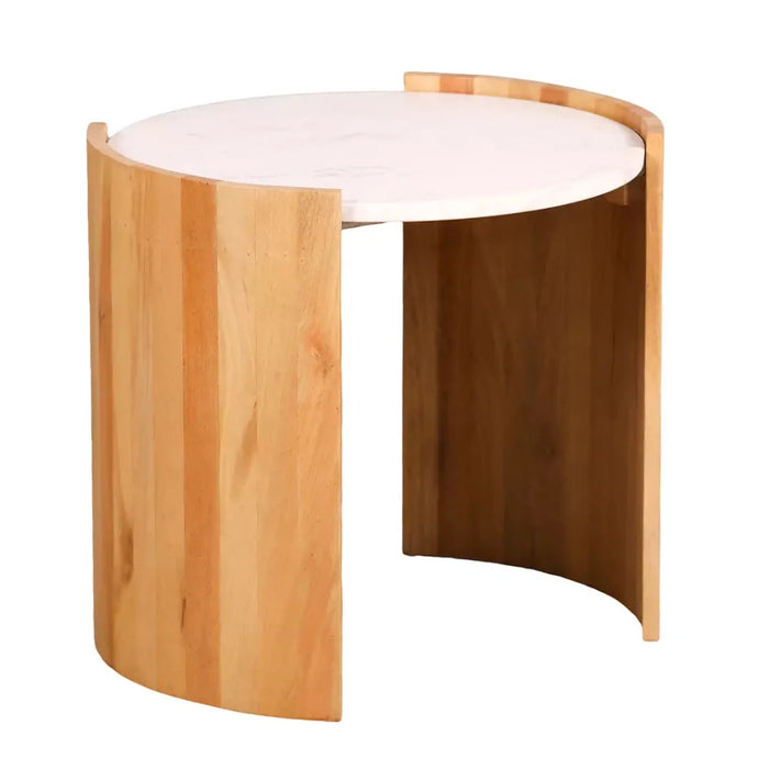 elevenpast Side Table Round Marble Top Acacia Wood Side Table PC081