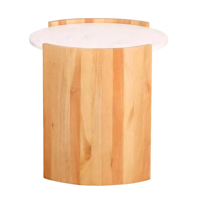 elevenpast Side Table Round Marble Top Acacia Wood Side Table PC081