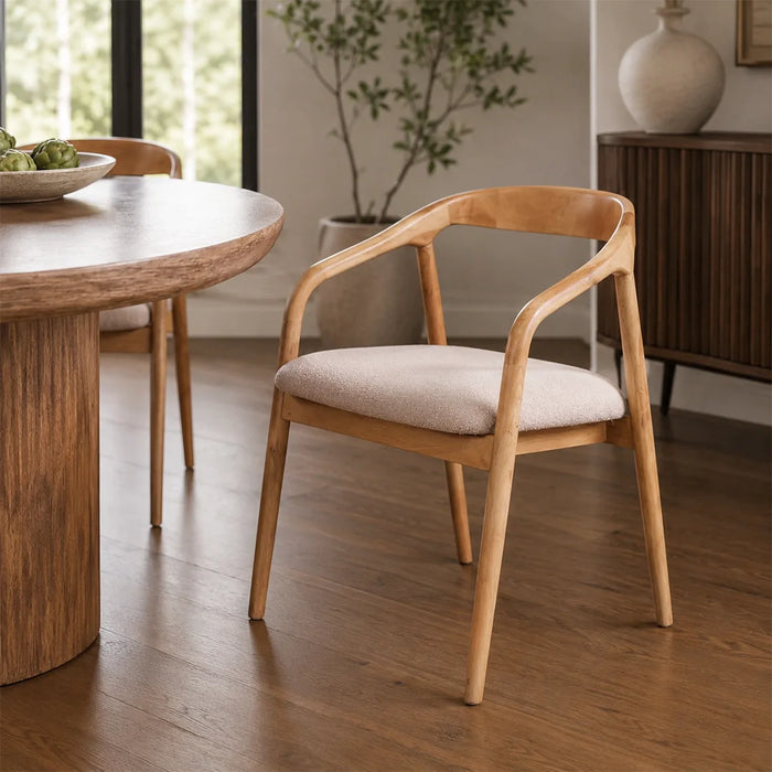 elevenpast dining chair Curved Acacia Wood Dining Chair with Beige Fabric Seat PC114