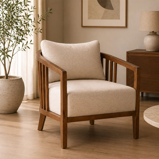 elevenpast Occasional Chair Curved Acacia Wood and Fabric Lounge Arm Chair PC4035