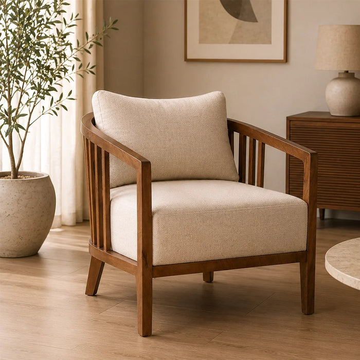 elevenpast Occasional Chair Curved Acacia Wood and Fabric Lounge Arm Chair PC4035