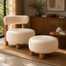 elevenpast Occasional Chair Cream Bouclé Fabric and Wood Ottoman PC4037