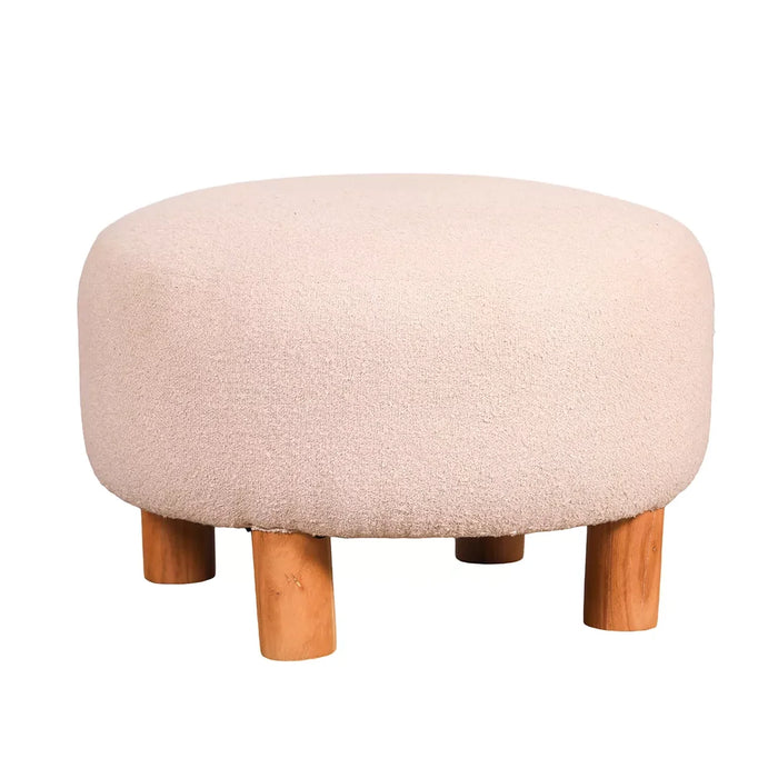 elevenpast Occasional Chair Cream Bouclé Fabric and Wood Ottoman PC4037