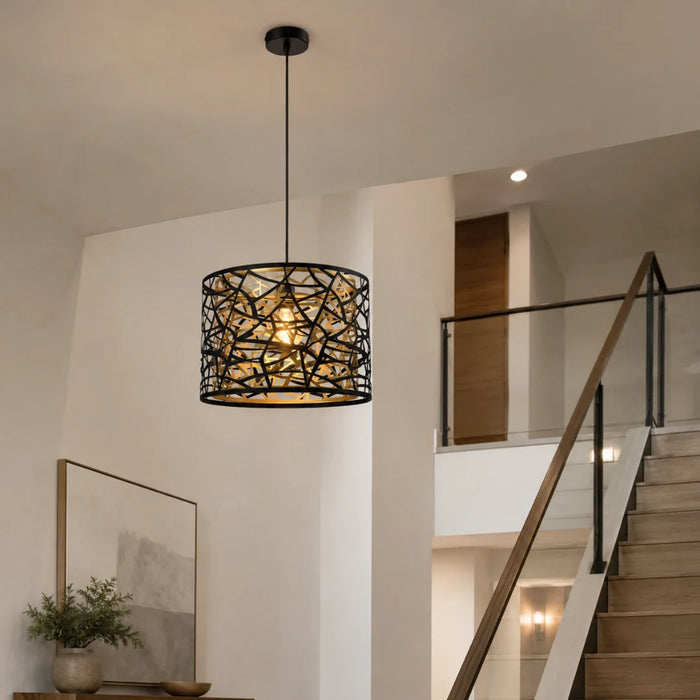 elevenpast pendant light Sand Black and Gold Geometric Metal Pendant Light – 40cm PEN143 SAND BLACK 6007226092448