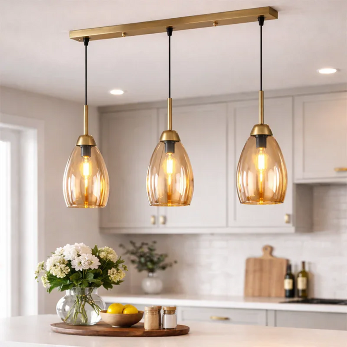 elevenpast Pendant Tella Glass 3 Pendant Light - Gold PEN814/3 GOLD 6007226081978