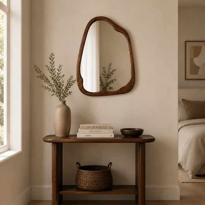 elevenpast Mirrors Small (60 x 80) Irregular Dark Walnut Pear Wood Wall Mirror - 2 Sizes PMM-IRR-DW-600X800